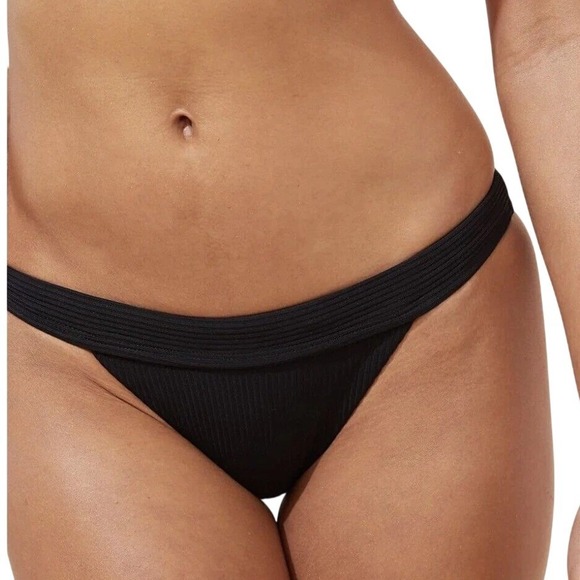 Andie Other - Andie Swim Banded Ribbed Cheeky Bikini Bottom Black Medium M NWT